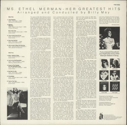 Ethel Merman Her Greatest Hits vinyl LP album (LP record) Australian EMELPHE875521