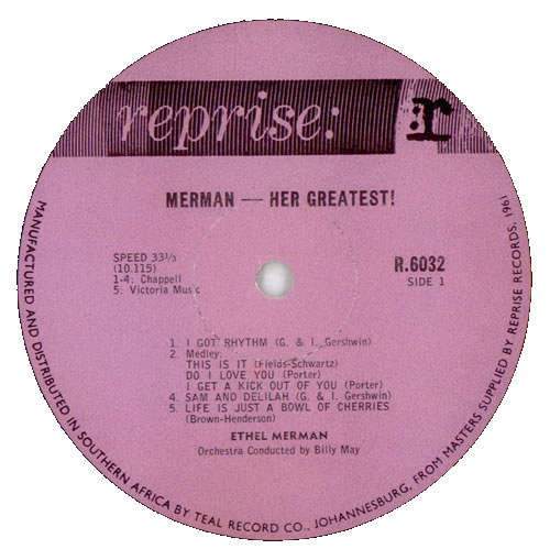 Ethel Merman Merman - Her Greatest! vinyl LP album (LP record) South African EMELPME536461