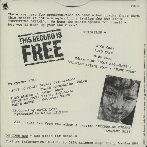 Europeans This Record Is Free 7" vinyl single (7 inch record / 45) UK URO07TH161318