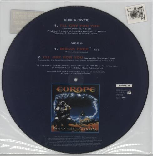 Europe I'll Cry For You 12" vinyl picture disc (12 inch picture record) UK ERP2PIL62592