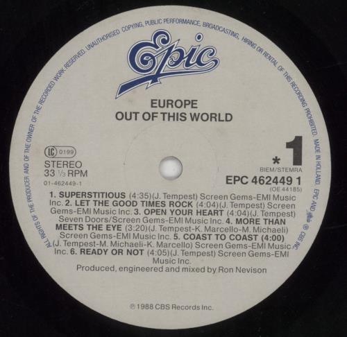 Europe Out Of This World - Stickered sleeve vinyl LP album (LP record) UK ERPLPOU849212