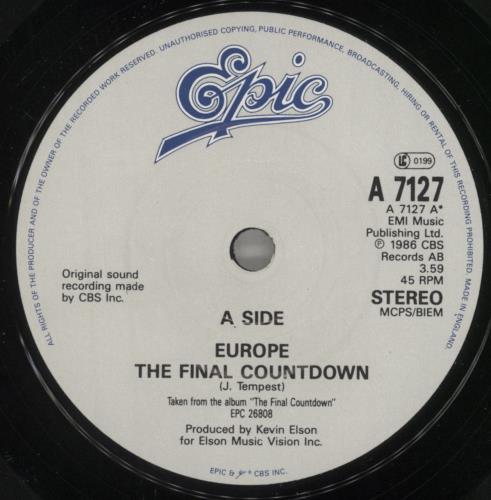 Europe The Final Countdown 7" vinyl single (7 inch record / 45) UK ERP07TH304622