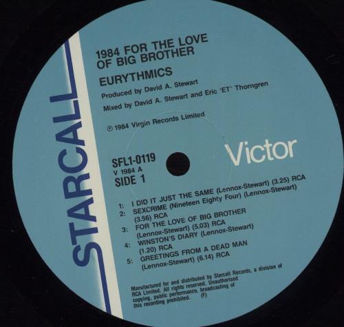 Eurythmics 1984 (For The Love Of Big Brother) vinyl LP album (LP record) Australian EURLPFO671068