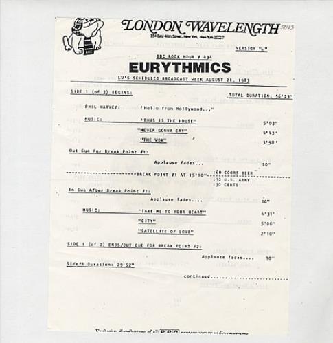 Eurythmics BBC Rock Hour - Version 'B' vinyl LP album (LP record) US EURLPBB325460