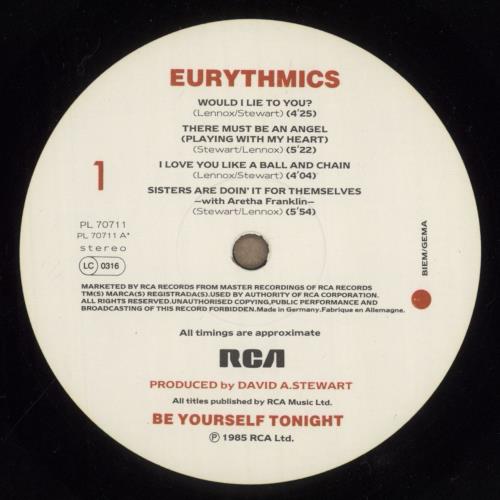 Eurythmics Be Yourself Tonight - Hype-sticker vinyl LP album (LP record) German EURLPBE238591