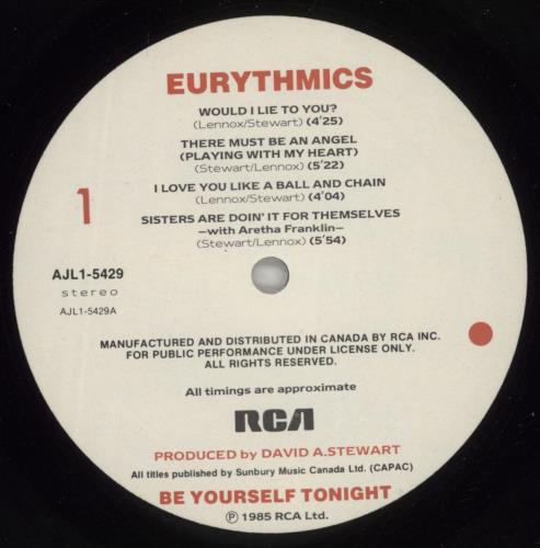 Eurythmics Be Yourself Tonight vinyl LP album (LP record) US EURLPBE879882