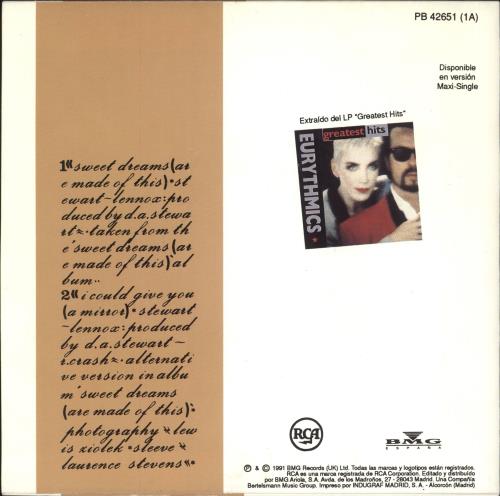 Eurythmics Dulces Sue�os 7" vinyl single (7 inch record / 45) Spanish EUR07DU727412