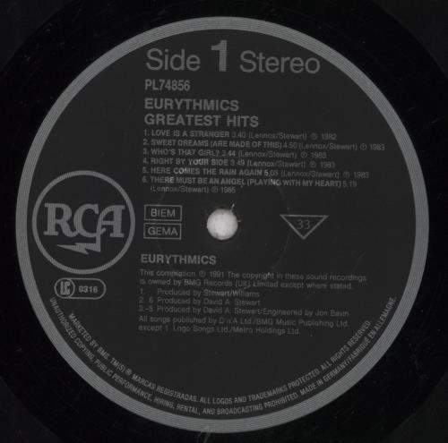 Eurythmics Greatest Hits - EX vinyl LP album (LP record) German EURLPGR847048