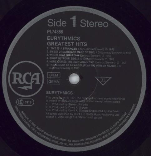 Eurythmics Greatest Hits - price stickered p/s vinyl LP album (LP record) German EURLPGR826345