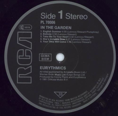 Eurythmics In The Garden - EX vinyl LP album (LP record) UK EURLPIN679557