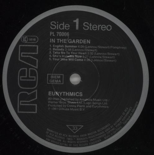 Eurythmics In The Garden vinyl LP album (LP record) German EURLPIN195174