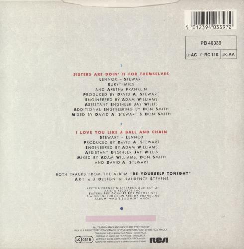 Eurythmics Sisters Are Doin' It For Themselves - Typist sleeve 7" vinyl single (7 inch record / 45) UK EUR07SI633075