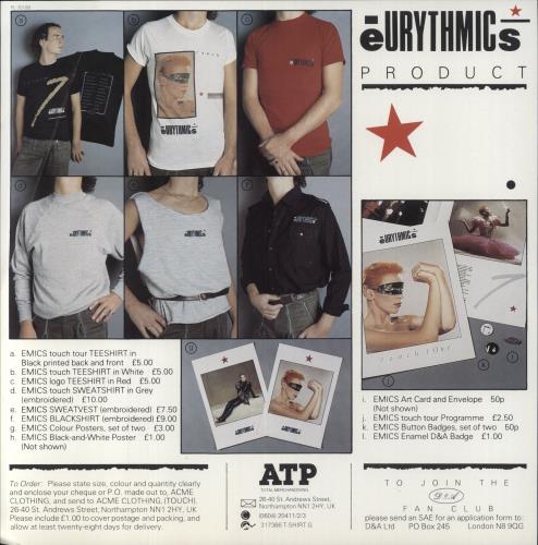 Eurythmics Touch + Merchandise insert vinyl LP album (LP record) UK EURLPTO665620