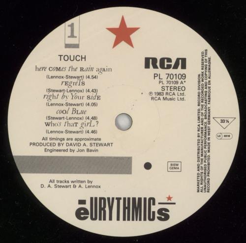 Eurythmics Touch vinyl LP album (LP record) German EURLPTO796117