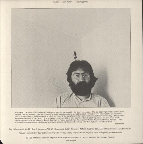 Evan Parker Monoceros - Test Pressing vinyl LP album (LP record) UK EPALPMO851771
