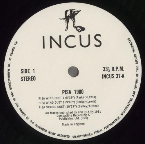 Evan Parker PISA 1980: Improvisors' Symposium vinyl LP album (LP record) UK EPALPPI857301