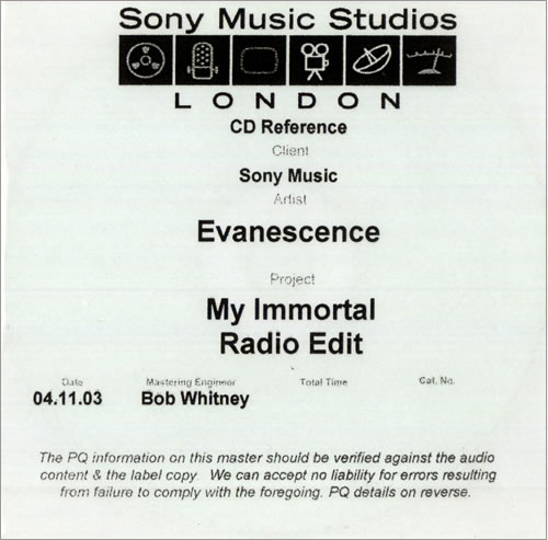 Evanescence My Immortal - Radio Edit CD-R acetate UK ESCCRMY496926