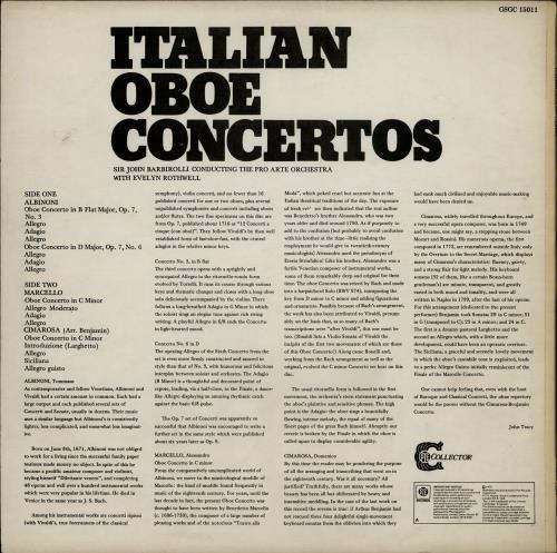Evelyn Rothwell Italian Oboe Concertos vinyl LP album (LP record) UK 29-LPIT764752