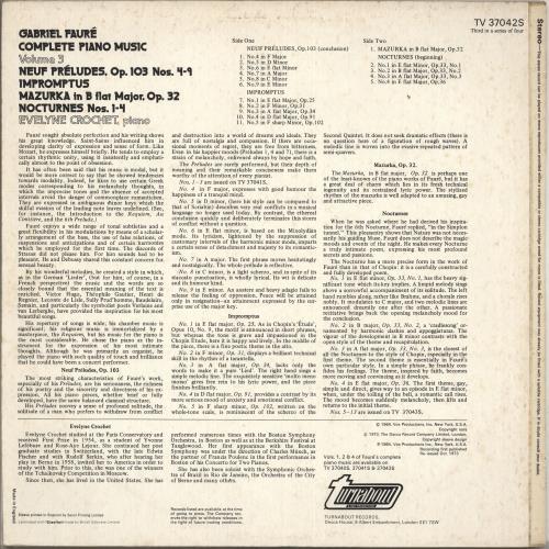 Evelyne Crochet Gabriel Faur�: Complete Piano Music Volume 3 vinyl LP album (LP record) UK IYULPGA711427
