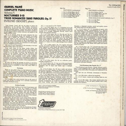 Evelyne Crochet Gabriel Faur: Complete Piano Music Volume 4 vinyl LP album (LP record) UK IYULPGA711428
