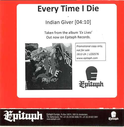 Every Time I Die Indian Giver CD-R acetate UK F5VCRIN615154