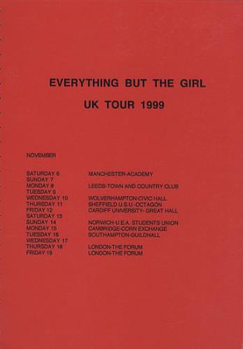 Everything But The Girl 1999 UK Tour - Tour Itinerary Itinerary UK EVEBKUK404105