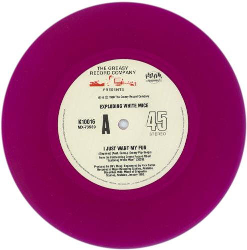 Exploding White Mice I Just Want My Fun - Purple Vinyl 7" vinyl single (7 inch record / 45) US E5P07IJ870485
