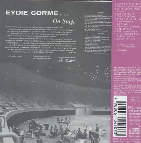 Eydie Gorm� On Stage CD album (CDLP) Japanese EYDCDON831350