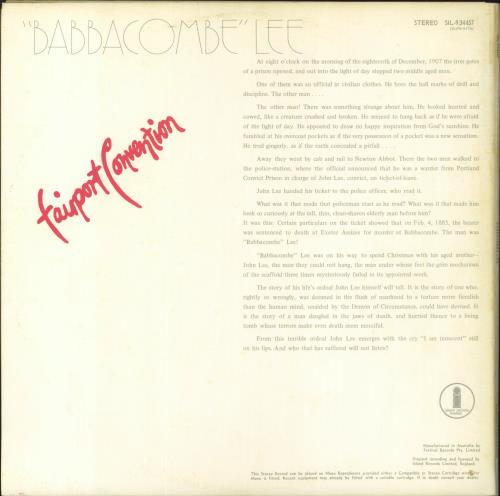 Fairport Convention Babbacombe Lee vinyl LP album (LP record) Australian F-CLPBA851204