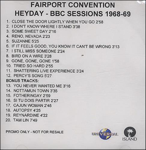 Fairport Convention Heyday - BBC Radio Sessions 1968-1969 CD-R acetate US F-CCRHE372768