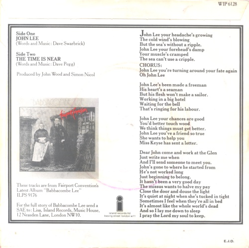 Fairport Convention John Lee - P/S 7" vinyl single (7 inch record / 45) UK F-C07JO212028