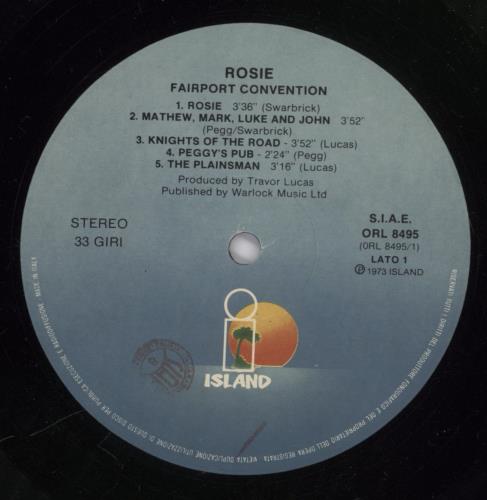 Fairport Convention Rosie vinyl LP album (LP record) Italian F-CLPRO695572