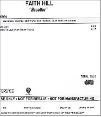 Faith Hill Breathe - 2-track CD-R acetate US FHICRBR268597