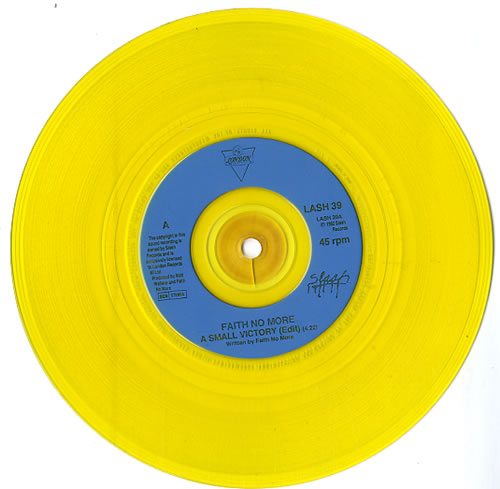 Faith No More A Small Victory - Yellow Vinyl 7" vinyl single (7 inch record / 45) UK FNM07AS08558
