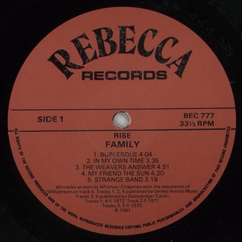 Family Rise vinyl LP album (LP record) UK FMLLPRI384735