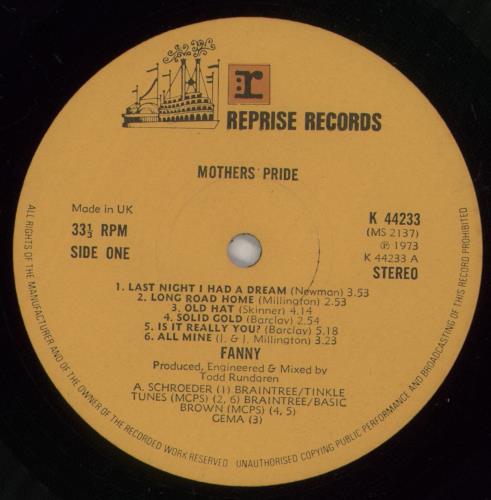 Fanny (70s) Mothers Pride vinyl LP album (LP record) UK NNFLPMO423059