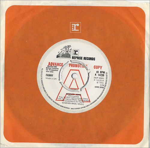 Fanny (70s) Summer Song 7" vinyl single (7 inch record / 45) UK NNF07SU480574