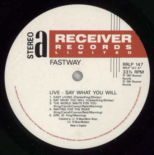 Fastway Say What You Will vinyl LP album (LP record) UK FSWLPSA872398
