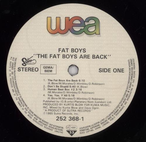 Fat Boys The Fat Boys Are Back vinyl LP album (LP record) German FTBLPTH837725