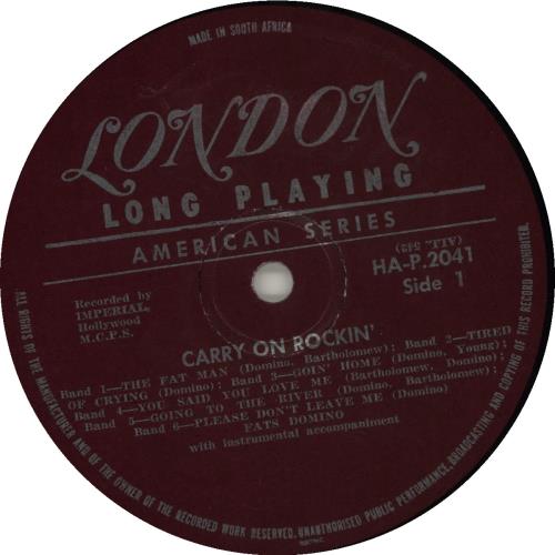 Fats Domino Carry On Rockin' - VG vinyl LP album (LP record) South African FTDLPCA684509