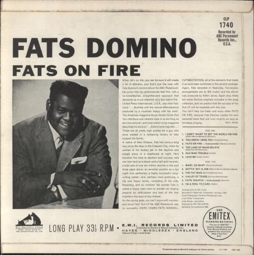 Fats Domino Fats On Fire vinyl LP album (LP record) UK FTDLPFA538689