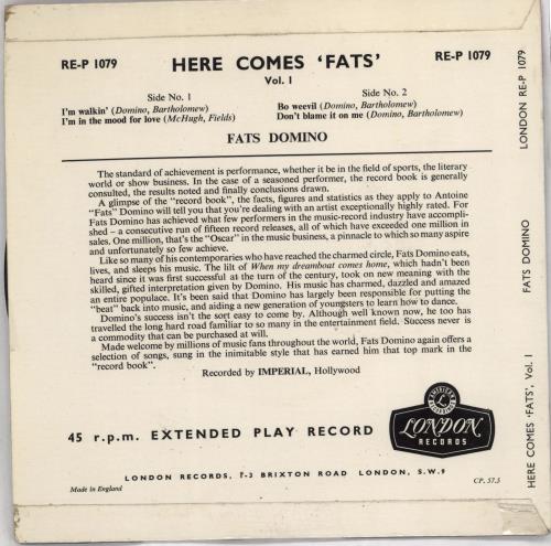 Fats Domino Here Comes 'Fats' Vol.1 EP - 1st 7" vinyl single (7 inch record / 45) UK FTD07HE766405