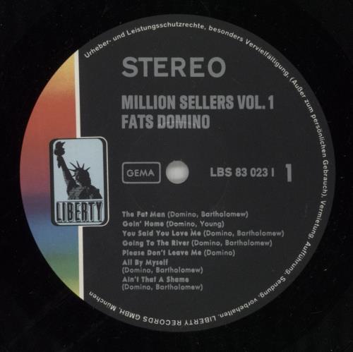 Fats Domino Million Sellers Vol. 1 vinyl LP album (LP record) German FTDLPMI745338