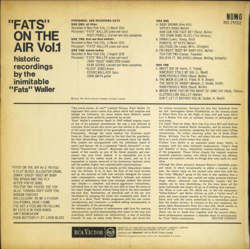 Fats Waller Fats On The Air Vol. 1 vinyl LP album (LP record) UK FTWLPFA782432