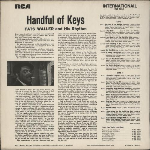 Fats Waller Handful Of Keys vinyl LP album (LP record) UK FTWLPHA331439