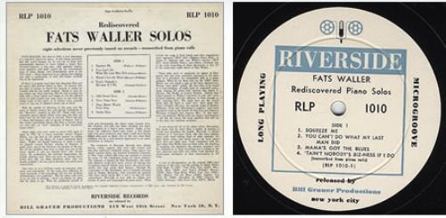 Fats Waller Rediscovered Fats Waller Solos 10" vinyl single (10 inch record) US FTW10RE361445