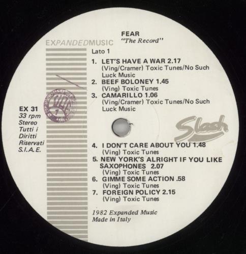 Fear The Record vinyl LP album (LP record) Italian EF4LPTH860096