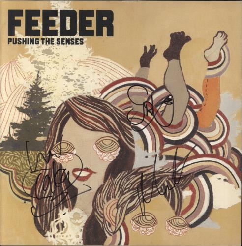 Feeder Pushing The Senses - Autographed vinyl LP album (LP record) UK FEELPPU833095