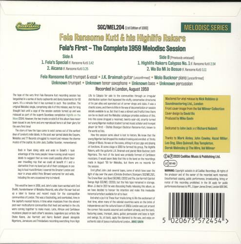 Fela Kuti Fela's First - The Complete 1959 Melodisc Session - RSD20 10" vinyl single (10 inch record) UK KUT10FE871116