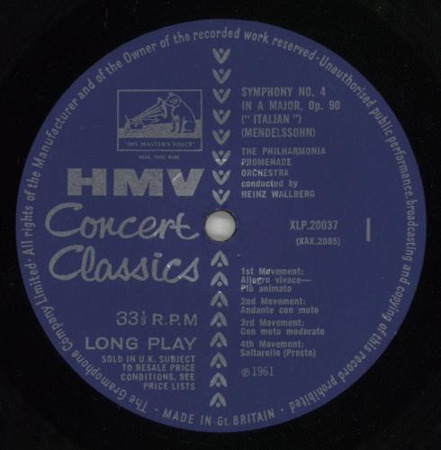 Felix Mendelssohn "Italian" Symphony / "A Mid Summer Night's Dream" vinyl LP album (LP record) UK M2BLPIT782552